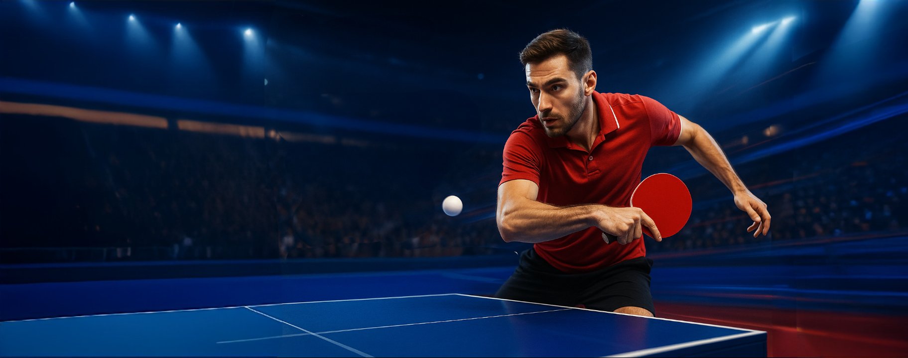 Action shot of table tennis player in an arena